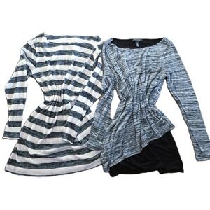 Two Tunic Tops White House Black Market & La Blanca Bundle Size M Black Grey